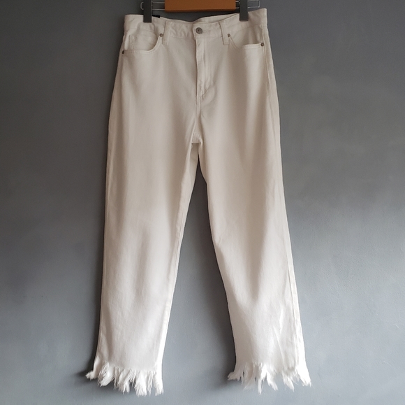 JOE'S FRAYED WHITE HIGH RISE STRAIGHT LEG DENIM JEANS - Picture 4 of 10